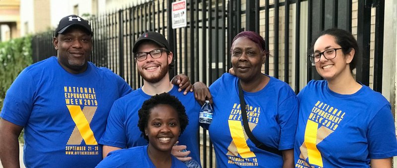 Coalition members at National Expungement Week 2019 wearing matching blue t-shirts